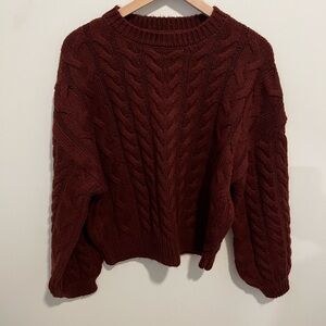 Textured Cable Crewneck Sweater - Deep Burgundy